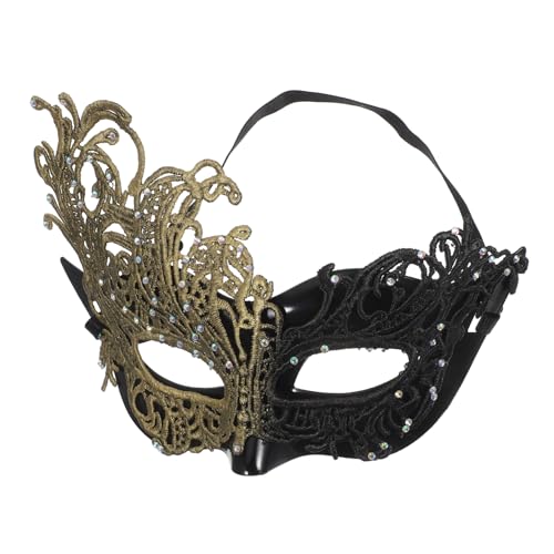 TOVINANNA Halbgesichts-spitzenmaske Damen Elegant Elastisch Vintage Karneval Masquerade Ball Halloween Kostüm Zubehör Schwarz-gold TOVINANNA Halbgesichts-spitzenmaske Damen Elegant Elastisch Vintage Karneval Masquerade Ball Halloween Kostüm Zubehör Schwarz-gold von TOVINANNA