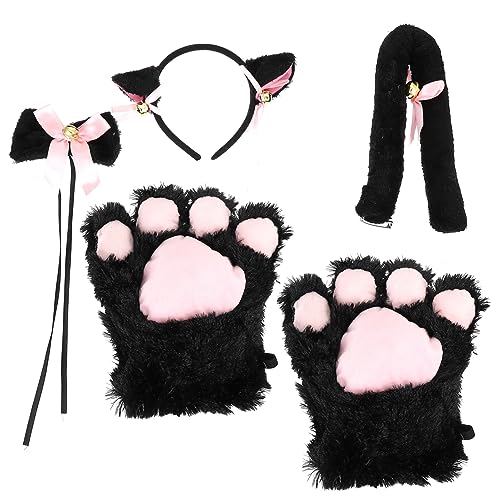 TOVINANNA Katzenohren Kostümset Für Damen 5 Teiliges Cosplay Set Mit Katzenohren Stirnband Pfoten Fliege Und Kragen Für Karneval Halloween Und Rollenspiele von TOVINANNA