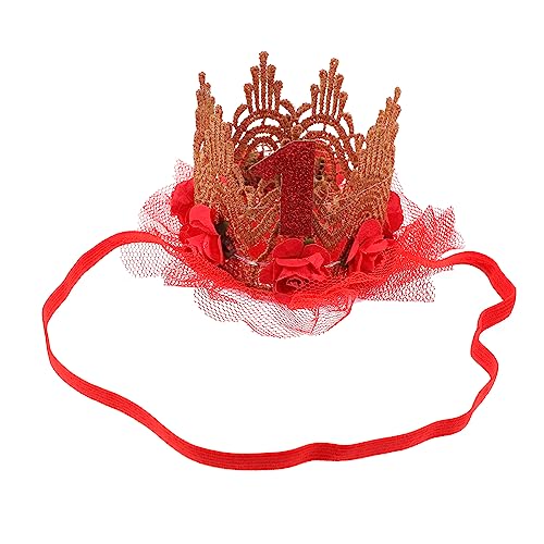 TOVINANNA Kindergeburtstag Stirnband Mädchen Haarschmuck Stirnband Für Haarschmuck Für Kleinkinder Geburtstag Kopfschmuck Krone Mädchen Tiara -geburtstagsmütze Stoff Rot von TOVINANNA