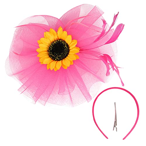 TOVINANNA Kirchenhut haaraccessoires hair jewellery partydekoration Kopfschmuck für die Braut Tea-Party-Kopfbedeckung Sonnenblumen-Fascinator Hochzeitshüte für Frauen Gittergewebe Rosy von TOVINANNA