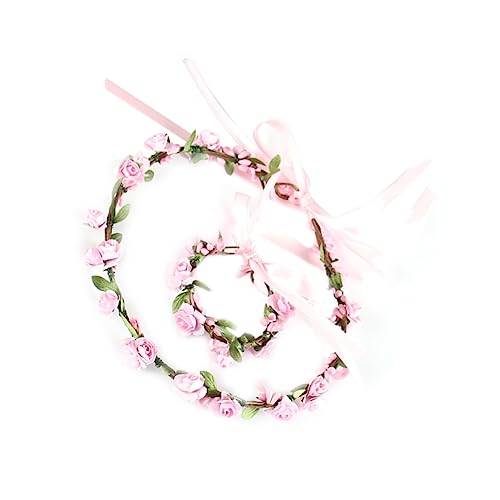 TOVINANNA Party-Kopfbedeckung Stirnbänder Plüsch gefälscht artificial sztuczne kwiaty festivaloutfit festival kleidung uhrenarmbänder Performance-Haarreifen Blumenarmband Rosa von TOVINANNA