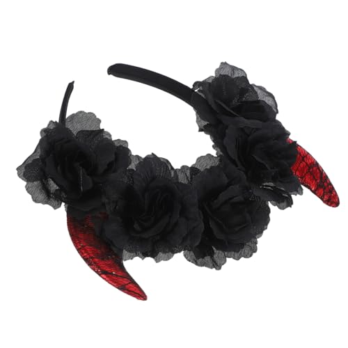 TOVINANNA Rosa Stirnband Gotisches Stirnband Halloween-stirnband Für Frauen Hörner Cosplay Halloween-stirnbänder Für Frauen Teufelshörner Und Halloween-haarreifen Horn Black Gestrick von TOVINANNA