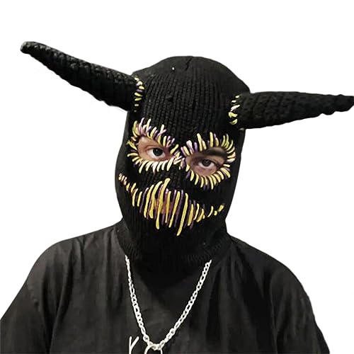 TOWARDSNAN Strick Mützenhut Teufel Hörner Halloween Horror Ski Maske Winterkappen Strickhüte Foto Requisiten Für Erwachsene Frauen Männer Männer von TOWARDSNAN