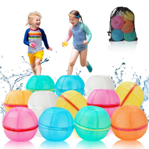 Wasserbomben Wiederverwendbar 12 Stück, Wasserball Wasserspielzeug Kinder Outdoor, Wasserbomben Luftballons Selbstschließend für Kinder Erwachsene Wasserpark von TOWINGO