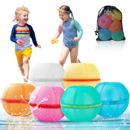 Wasserbomben Wiederverwendbar 6 Stück, Wasserball Wasserspielzeug Kinder Outdoor, Wasserbomben Luftballons Selbstschließend für Kinder Erwachsene Wasserpark von TOWINGO