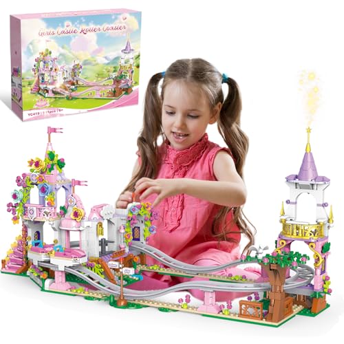 TOY PLAYER Friends Blumen Prinzessinnen Schloss mit Achterbahn Klemmbausteine Baustein, STEM kreatives Vergnügungspark Bausteinset für Mädchen 6+ Jahren(991 PCS) von TOY PLAYER