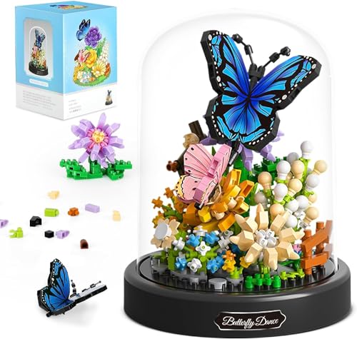 TOY PLAYER Schmetterling Blumen Micro Mini Baustein Set, Blumen Insekten klemmbausteine Bausteine mit Staubdichte Kuppel Und Sockel,Geschenk für Mädchen ab 6 Jahren (530 PCS) von TOY PLAYER