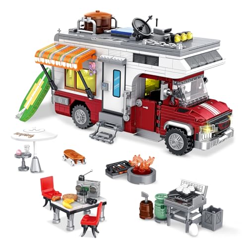 TOY PLAYER Ferien Camper Van Bausatz, Kreativer RV-Camper Van Bausatz, für Erwachsene und Jungen und Mädchen im Alter von 8 bis 12 Jahren, kompatibel mit Lego (924 PCS) von TOY PLAYER