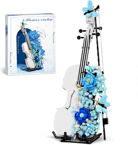 TOY PLAYER Violine Blumen Klemmbausteine Baukasten,Pflanzen Ideas deko Leichtes Violinmodell,Geschenkideen/Instrumentendekor für Mädchen Erwachsene 8+ 1419PCS von TOY PLAYER