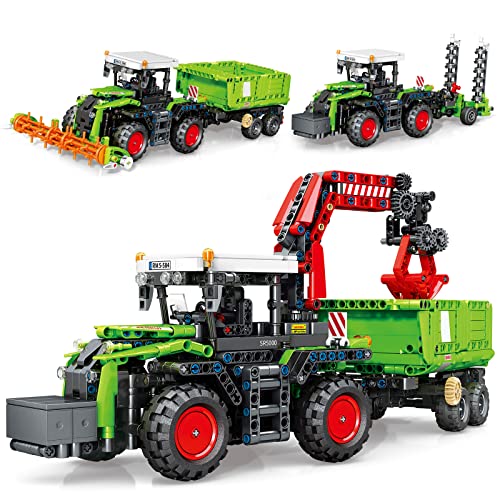 TOY PLAYER 3 in 1 Traktor Harvester Klemmbausteine Bausteine,City Bauernhof LKW Spielzeug für Erwachsene und Jungen und Mädchen im Alter von 8–12 Jahren 1481 Teile von TOY PLAYER