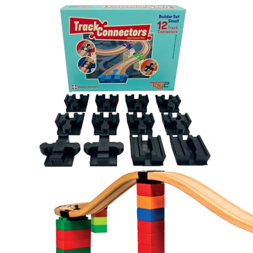 12 TOY2 Schienenverbindern Builder Small Kompatibel BRIO® Eisenbahn & DUPLO® Bausteine-Bauset 3 Verschiedene Connectors-Nachhaltige Holzeisenbahn Holzschienen Verbinder von TOY2