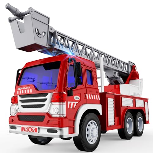 TOYABI Große Feuerwehr Auto Spielzeug, Feuerwehrauto Groß, Mit Drehleiter, Sound Und Licht, Big Fire Truck Fahrzeuge, Löschfahrzeug Für Kinder Ab 3 4 5 6 Jahre, Jungen Spielzeugauto Geschenk von TOYABI