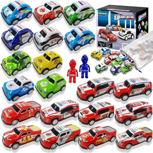 TOYABI Autos Spielzeug Set, Kleine Spielzeugautos Metall, 20 Stück Mini Spielzeugauto und 2 Puppen, Klein Rückzug Spielautos, Geburtstag Geschenk für Kinder ab 3, 4, 5, 6, 7, 8 Jahre, Toy Cars von TOYABI