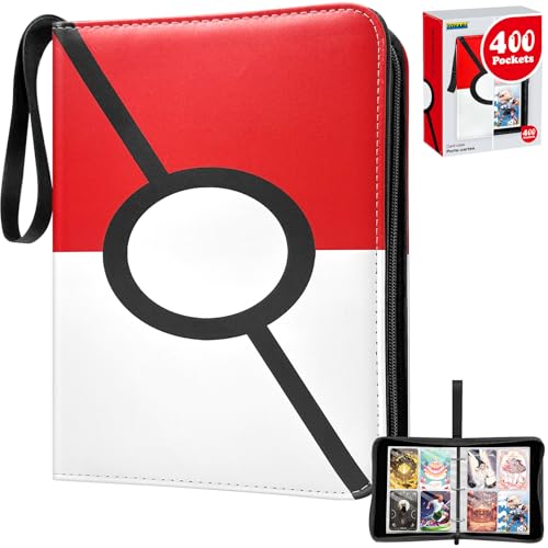 TOYANBI Kartenbinder für Pokemon, 4-Pocket Collection Holder, Trading Game Album Ordner, 50 Seiten 400 Kapazität Case Book, Wallet Display Eevee Storage, Kinder Jubiläum mit Ärmeln Rot von TOYABI