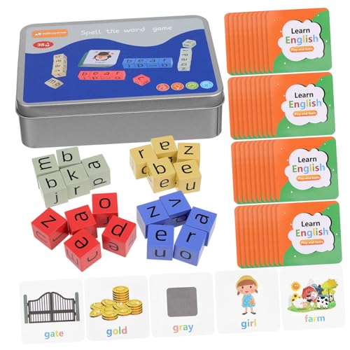 1 Satz Englische Kartenbuchstabierwörter Alphabet-Spiele Buchstabenkacheln für Phonetik und Rechtschreibung Wortspiel -Aktivitätswürfel Buchstabenspiele hölzern TOYANDONA von TOYANDONA