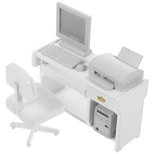 TOYANDONA 1 Set Holz Computer Drucker Dekorationen Zubehör Miniatur-Büroschreibtisch Modell Mini-Büroschreibtisch Schreibtisch Spielzeug Miniatur-Büromöbel Weiß von TOYANDONA