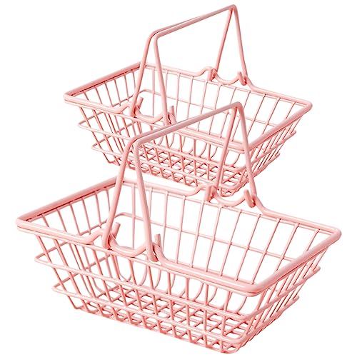 2St Einkaufskorb Mini Aufbewahrungskorb für Gemüse Aufbewahrungsbehälter für Spielzeug Drahtkorb aufbewahrungs körbe Storage Baskets kleine Metallkörbe Eisen Rosa TOYANDONA von TOYANDONA