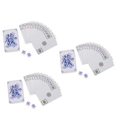 3 Sätze Mahjong-Poker Mahjong-kit Miniatur Chinesisches Mahjong Chinesische Partykarten Reise-brettspiel Kleines Mahjong-kartenset Zarte Mini-Mahjong-Karte Mini-Spielzeug Papier TOYANDONA von TOYANDONA