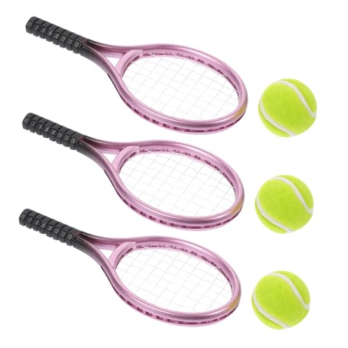 3 Sätze Tennisschläger Tennis Fledermäuse Netz Badminton Miniatur Hausdekoration-Zubehör Werkzeug dekorativer Minischrank dekoratives Tennisschläger-Modell Plastik TOYANDONA von TOYANDONA