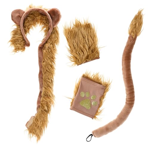 3 Sätze gefälschter Löwenschwanz Stofftier Tiere ausgewachsen Löwen Stirnband Ohren Löwenschwanz heeloween camoing Role Playing Kostüme Requisiten Haarreifen TOYANDONA von TOYANDONA