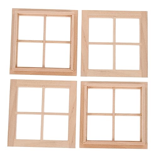 4 Stück Puppenhausdekoration Auto Figuren Miniaturen Bausatz bastelzeug Micro Handgefertigte Fensterrahmen игрушки Decor dekoring Mini- - Puppenhauszubehör Holz TOYANDONA von TOYANDONA