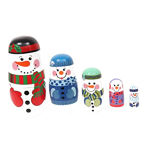 TOYANDONA 1 Satz 5-lagige Schneemann-matroschka Schneemann-nistpuppe Weihnachtsbaum Künstlicher Schnee Weihnachtspuppen Nistpuppen Russische Puppe Für Holz von TOYANDONA