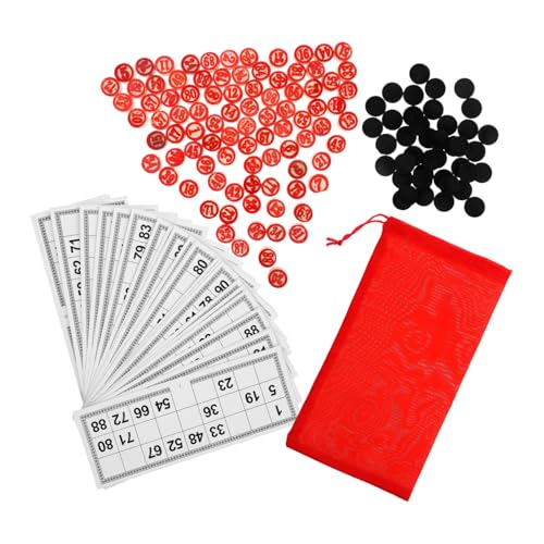 TOYANDONA 1 Satz Bingo-zahlenschach Bingo-Papier Bingo Schach Russisches Bingospiel Russland Tambola-Set Bingo-brettspiel Russische Lotto-brettspiele Italienisches Tombola-Spiel Holz Rot von TOYANDONA