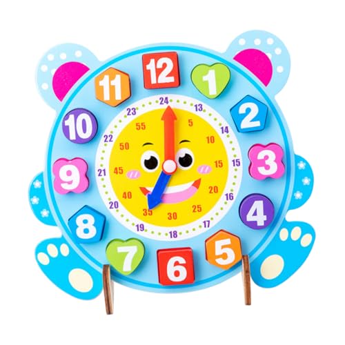 TOYANDONA 1 Satz Cartoon-Uhr kinderlernuhren Kinder Puzzle Kinderuhr Uhr für Vorschulkinder Uhr kognitives Spielzeug pädagogisches Spielzeug Lernspielzeug Zahlenerkennungsspielzeug Holz Blue von TOYANDONA