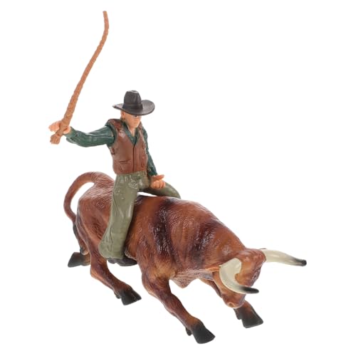 TOYANDONA 1 Satz Cowboy-Modell Cowboy Stierkampf Modell Dekorationsstück Cowboy-Statue zum Bullenreiten Kuh Bullenmodell realistische Tierfigur Harz von TOYANDONA