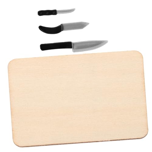 TOYANDONA 1 Satz DREI Messer Schneidebrett Zubehör Mini Küchenschneider Cutter Winziges Küchenutensilien Miniatur Zubehör Miniatur Küchen Zubehör Holz von TOYANDONA