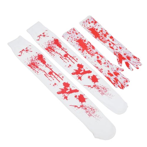 TOYANDONA 1 Satz Halloween-Blutflecken-Set thematisiert Kostüm Halloween-Socken Maskerade LED-Masken Aufkleber Halloween deko Handschuhe Cosplay-Zubehör Halloween-Handschuh Elasthan Weiß von TOYANDONA