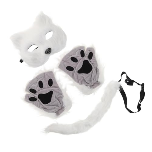 TOYANDONA 1 Satz Halloween-maske Heckstütze Maskerade Cosplay-maske Tiermasken Tierische Maske Pelziges Kostüm Pelzige Pfoten Katze Cosplay-maske Halloween-augenmaske Kunstpelz Weiß von TOYANDONA