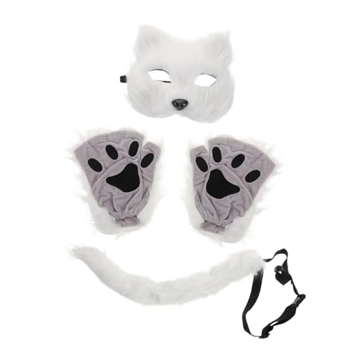 TOYANDONA 1 Satz Halloween-maske Katze Cosplay-maske Pelzige Tiermaske Tiermasken Für Erwachsene Pelziges Zeug Halloween-partymasken Pelziges Kostüm Katzenhandschuhe Pfoten Kunstpelz Weiß von TOYANDONA