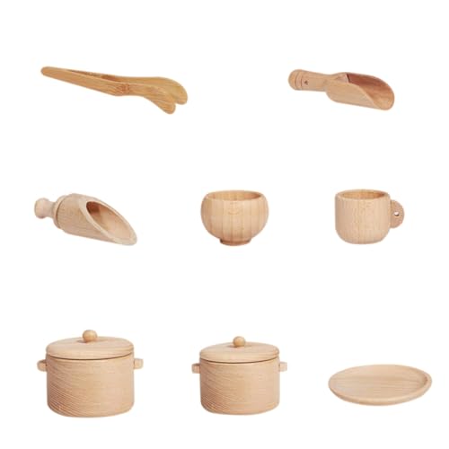 TOYANDONA 1 Satz Holz Geschirr Set Kinder Kochen Spielzeug Küchenessen Spielen Geschirrspielzeug Kitchen Set for küchenspielzeug für Kinder Geschirr Werkzeug Spielhaus-Tool hölzern von TOYANDONA