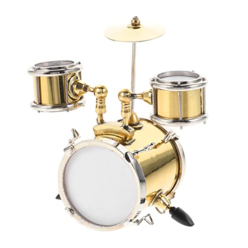 TOYANDONA 1 Satz Jazz-Drum-Modell heim Zubehör Puppenhaus-Musikinstrumente Desktop Schlagzeug Schlagzeug Dekoration Miniaturinstrument von Trommelmodellen Metall Golden von TOYANDONA