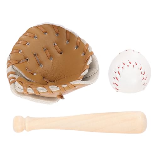 TOYANDONA 1 Satz Mini-Baseball Gefälschter Baseballschläger Puppenhaus-Baseball-Set Puppenhaus-sportgeräte Puppenhauszubehör Zubehör Für Miniaturspiele DIY-versorgung Rollenspielset Hölzern von TOYANDONA