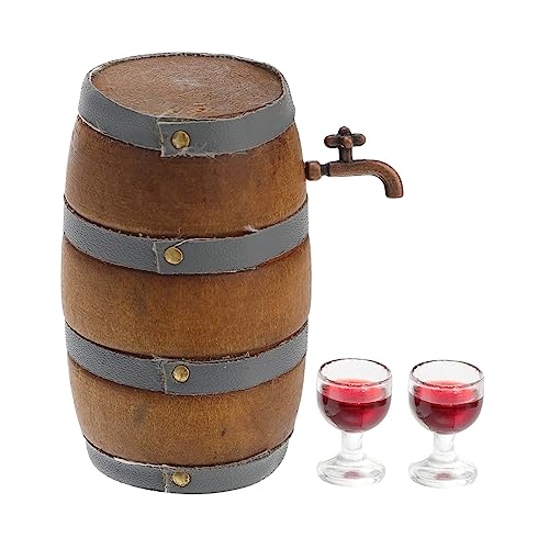 TOYANDONA 1 Satz Pocket Weinkeller Dekoration Miniatur-Weinfass-Dekoration Miniatur-Weinfass mit Weinbechern Rotwein puppenhauszubehör Weinbarrel Dekoration Bier Miniatur-Weinfass-Figur Holz von TOYANDONA