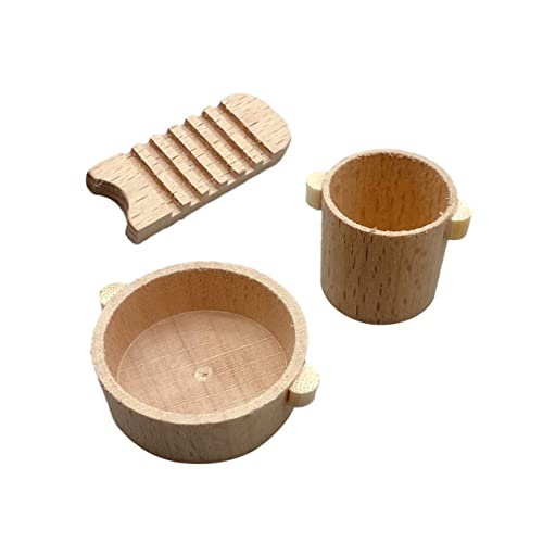 TOYANDONA 1 Satz Puppenhaus bastelzeug handwerkskunst holzspielsachen Dollhouse playmobile Dolly House Dekoration Wasser Becken waschen Miniaturfass Mini-Waschbrett hölzern Khaki von TOYANDONA