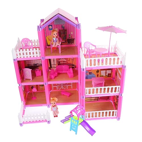 TOYANDONA 1 Satz Schloss selber Bauen interaktives spielhaus Toys for Kinderzimmer Dekoration Toys Plastikvilla- kreatives Plastikhaus Rosa von TOYANDONA