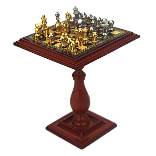 TOYANDONA 1 Satz Simuliertes Schach Schachbrett Miniatur Spiele Heimdekoration Mini- Zubehör Kartenspiel Tragbares Schach Planke Schach-Timer Puppenstubenmöbel Klein Dame Legierung Brown von TOYANDONA