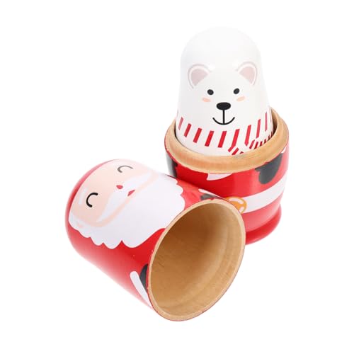 TOYANDONA 1 Satz Weihnachtspuppe Ornamente Figur Weihnachtsmann-Puppen Bemalte Stapelpuppe Cartoon-nistpuppe Weihnachts-nistpuppe Wohnkultur 6-lagige Stapelpuppen Holz von TOYANDONA