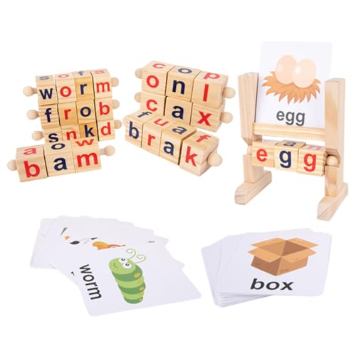 TOYANDONA 1 Satz Wort Früherziehung Spielzeug Lernkarten Lesen Alphabet-Flash-Karten Rotierende Buchstabenblöcke ABC-blöcke Buchstaben Lernen Für 4 Jährige Alphabetblöcke Lernspielzeug Holz von TOYANDONA