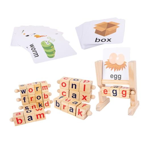 TOYANDONA 1 Satz Wort Früherziehungsspielzeug Alphabetkarten Lernkarten Phonics Spiele Blankokarten Zur Wiederholung Sensory Karten Stichwortkarten Rubbelkarten Holz Alphabetblöcke von TOYANDONA