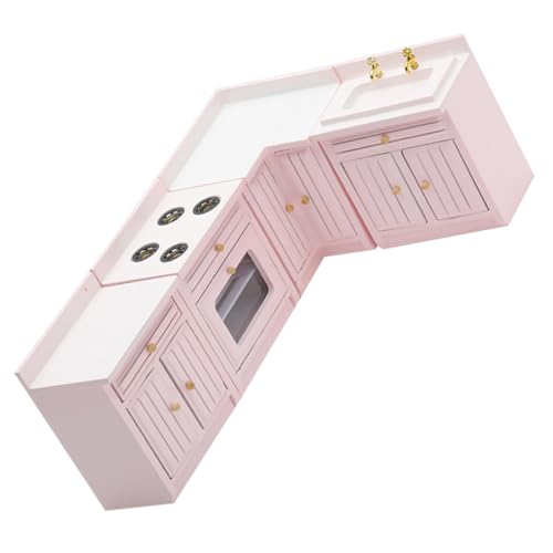 TOYANDONA 1 Satz puppenhausküche vierteiliges Set Möbel Miniatur Häuser küchenspielzeug für Kitchen Toys for küchespüle Minischrank Holzschrank hölzern Rosa von TOYANDONA