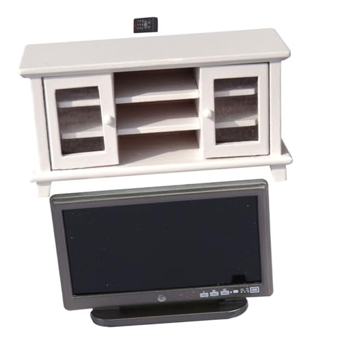 TOYANDONA 1 Set Miniatur TV Schrank Modell öbel Für Puppenhaus Weißes Mini Zubehör Mit Fernseher Und Doppeltüren Für Kreative Spielwelten Und Dekoration von TOYANDONA