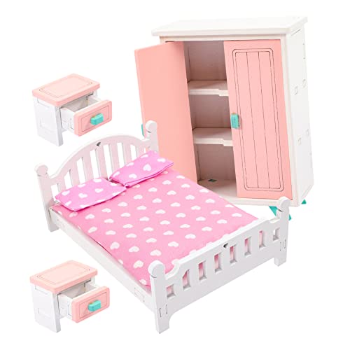 TOYANDONA Puppen Für Puppenhaus Puppenhäuser Maßstab 1 Set Miniatur Öbel Für Miniaturmöbel Set Für Puppenhaus Einschließlich Bett Nachttisch Und Kleiderschrank Ideal Für Rollenspiele Im Schlafzimmer von TOYANDONA