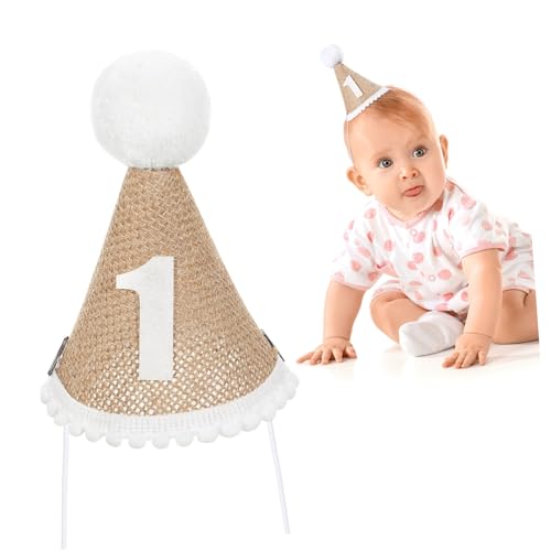 TOYANDONA 1 Stk Geburtstagsparty-hut Kinderhüte Erste Geburtstag Kopfbedeckung Kopfschmuck Hutjunge Zum 1. Geburtstag Kindergeburtstagsmütze Tiara Mädchen Hüte Leinen- Bommel Baby Hut von TOYANDONA