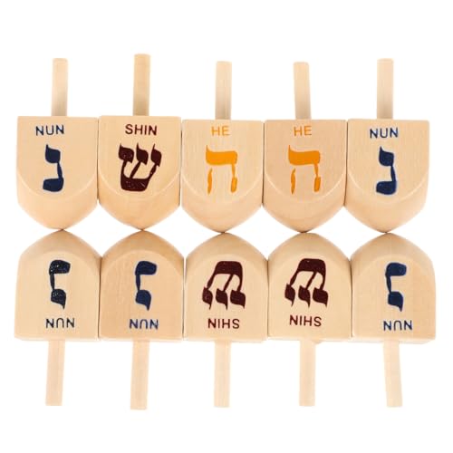 TOYANDONA 10-Teiliges Set Kreisel Spielzeug Chanukka-Partyzubehör Dreidel-Spiel Hanukkah Party Dekoration Kinder Spielzeug Dreidel Miniatur-Dreidel aus Holz klassischer Dreidel Mini-Dreidel von TOYANDONA