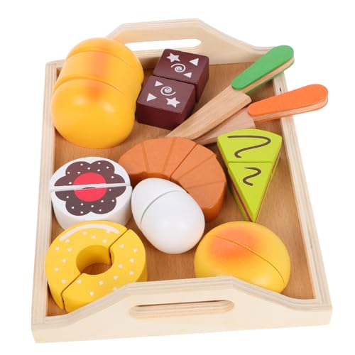 TOYANDONA 11St Spielzeugset Kinder Spielzeug Set Nachmittagstee Spielzeug Holzspielzeug-Set Holzschneide Spielzeug Kuchen Spielset Supermarkt Rollenspiel Spielset für die Kinderküche hölzern von TOYANDONA