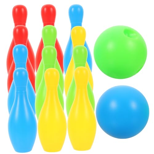 TOYANDONA 12 Teiliges Bowling Set Interaktives Kegelspiel Für Drinnen Und Draußen 10 Bunte Und 2 Bowlingbälle Fördert Eltern Kind Aktivitäten Und Motorische Fähigkeiten von TOYANDONA